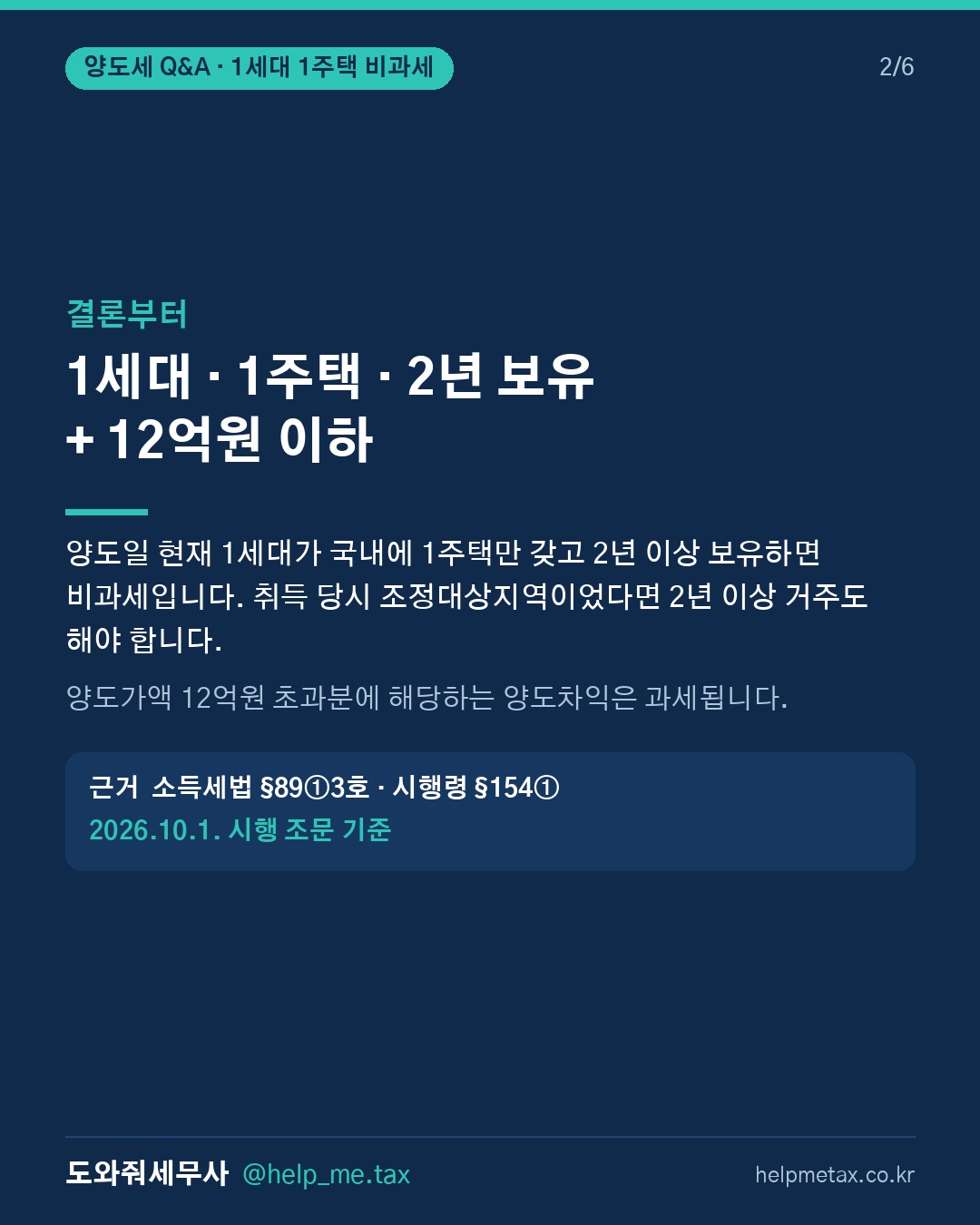 1세대 1주택 양도소득세 비과세 요건 알려줘 (2/6)
